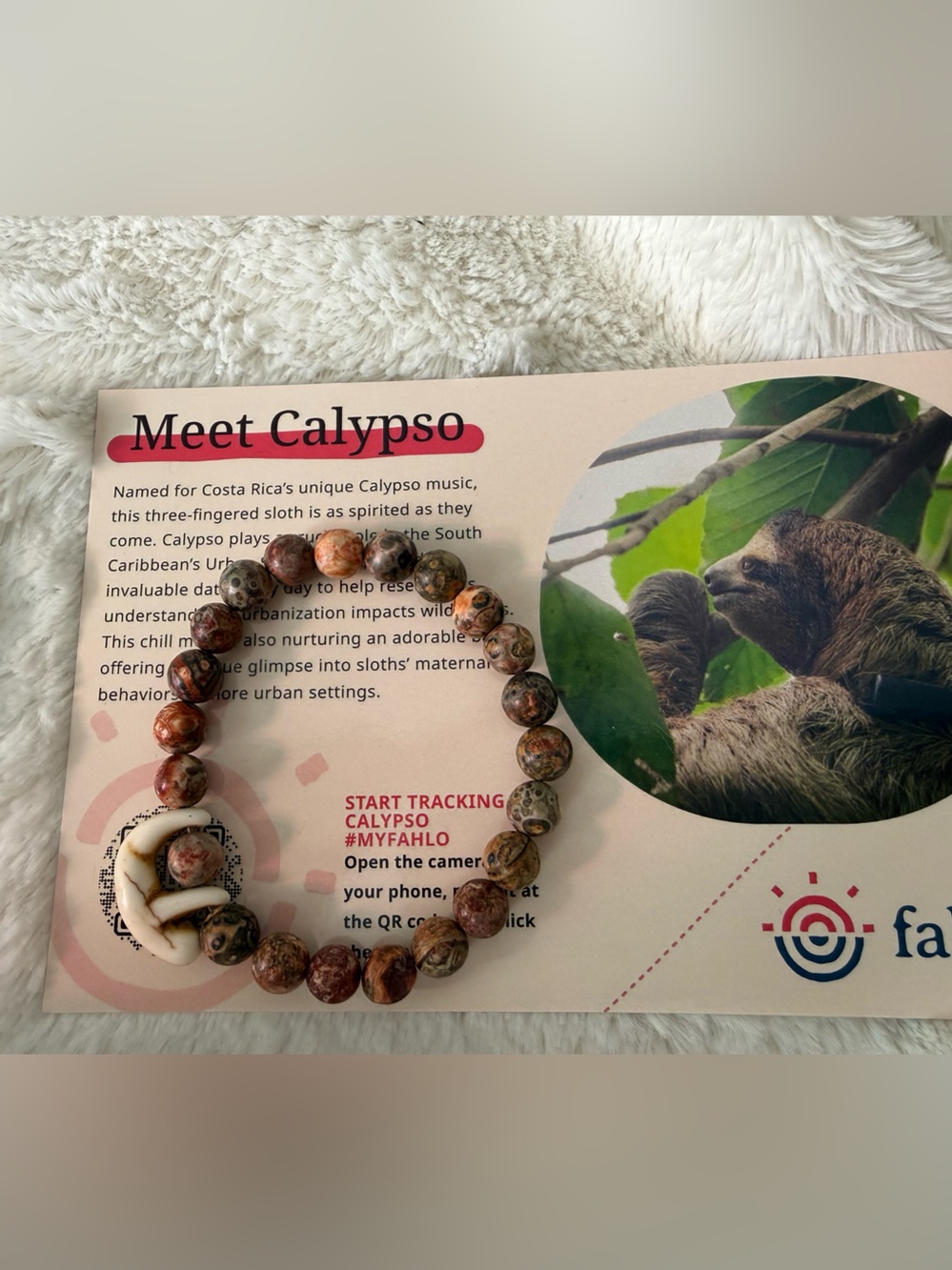 Fahlo Beaded Stretch Bracelet in Brown and Cream - Sloth